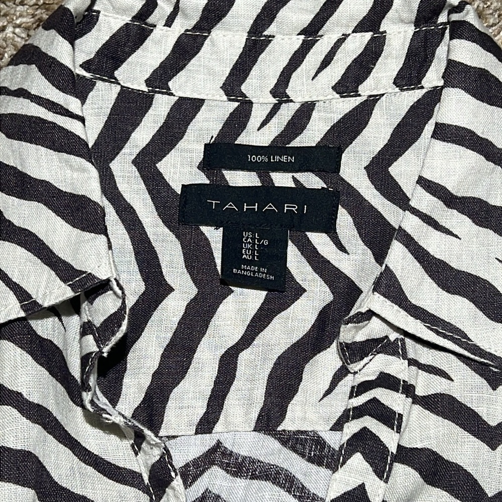 Tahari 100% Linen Zebra Shirt - Picture 5 of 5